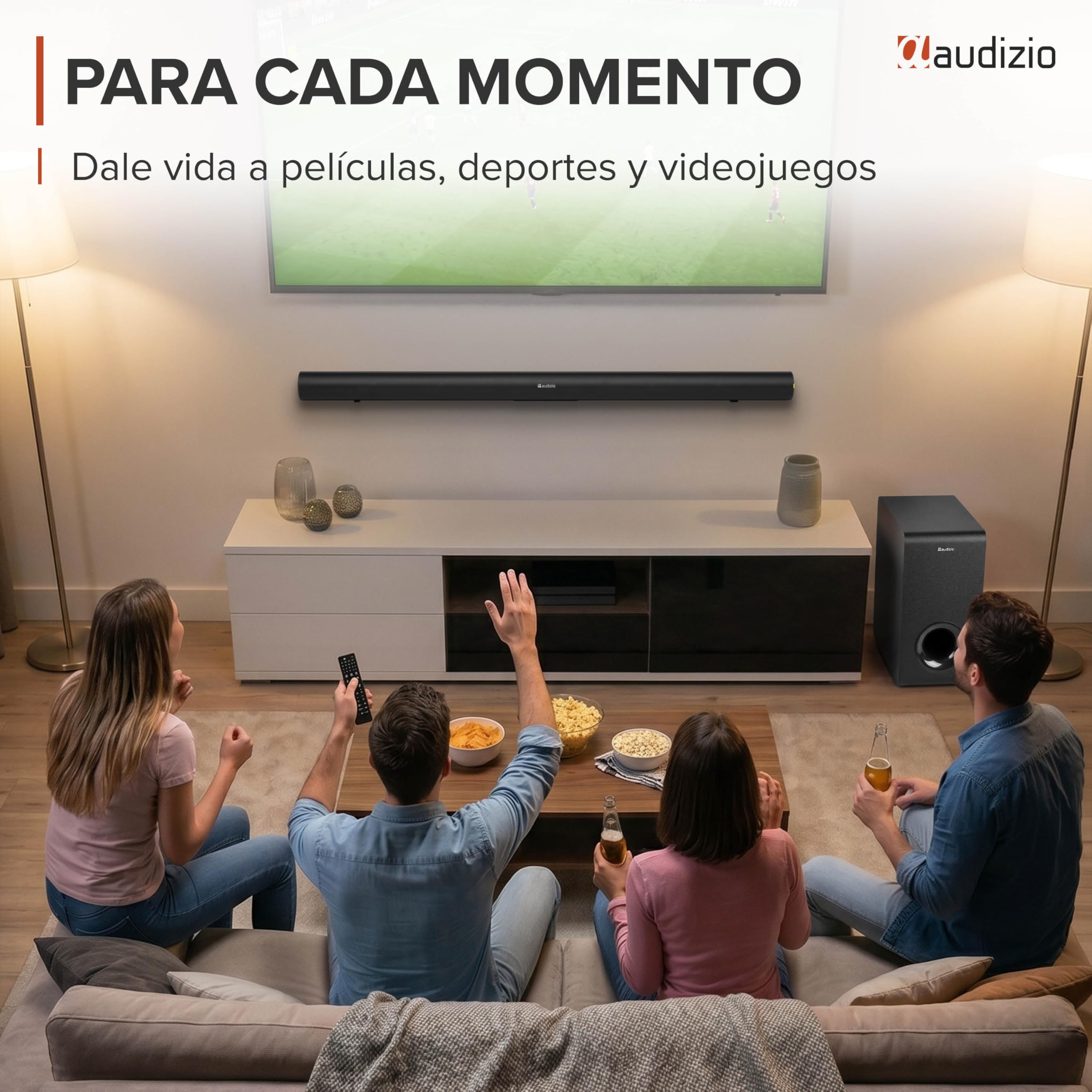 Audizio SB96WS – Barra de Sonido 180W con subwoofer inalámbrico 6,5”, HDMI ARC, Bluetooth 5.3, USB, óptica y AUX, soundbar 90 cm para TV, Color Negro