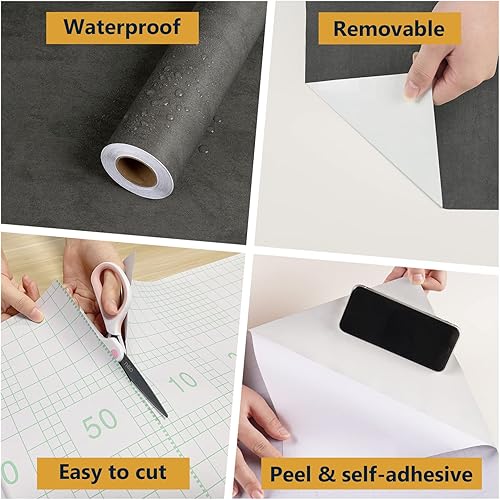 Miniatura 6 de Papel tapiz de hormigón gris oscuro para despegar y pegar para encimeras, papel adhesivo gris industrial impermeable, papel tapiz moderno con