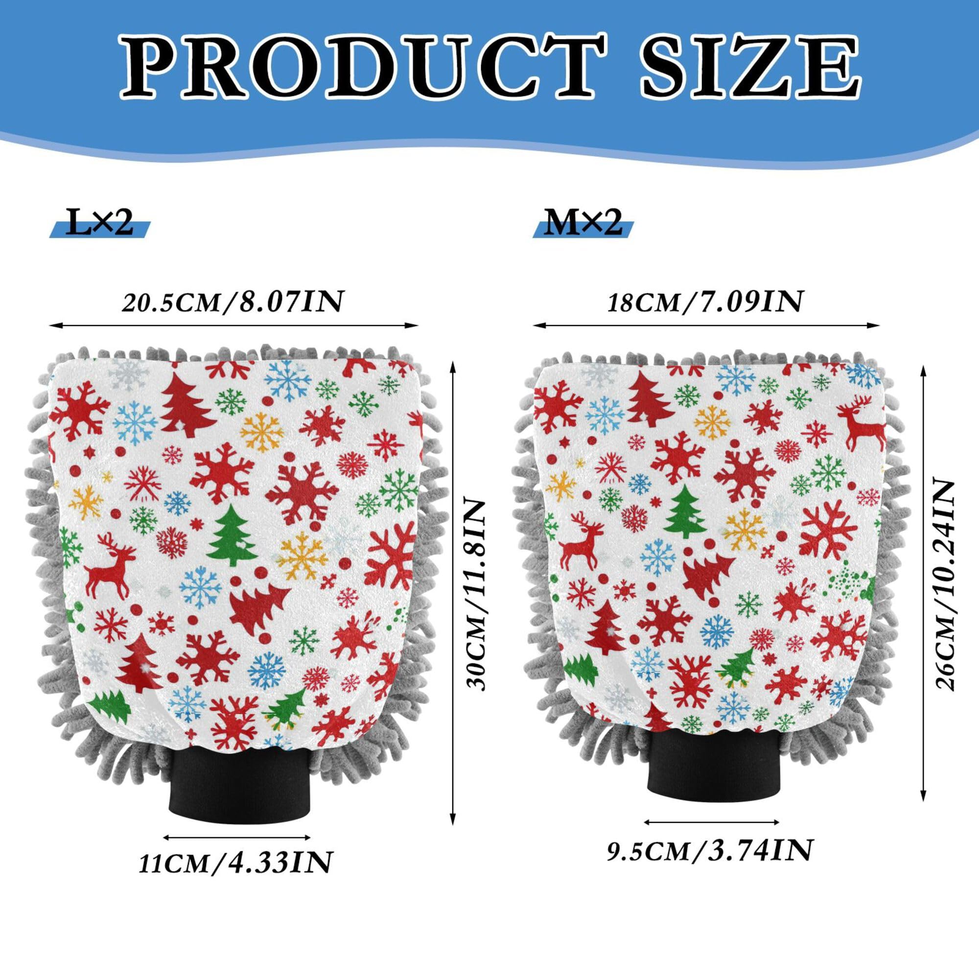 Christmas Tree Snowflake Colorful Car Wash Microfiber Mitt 11.8'' Washing Mitts Scratch Free Detailing Gloves for Wash Drying