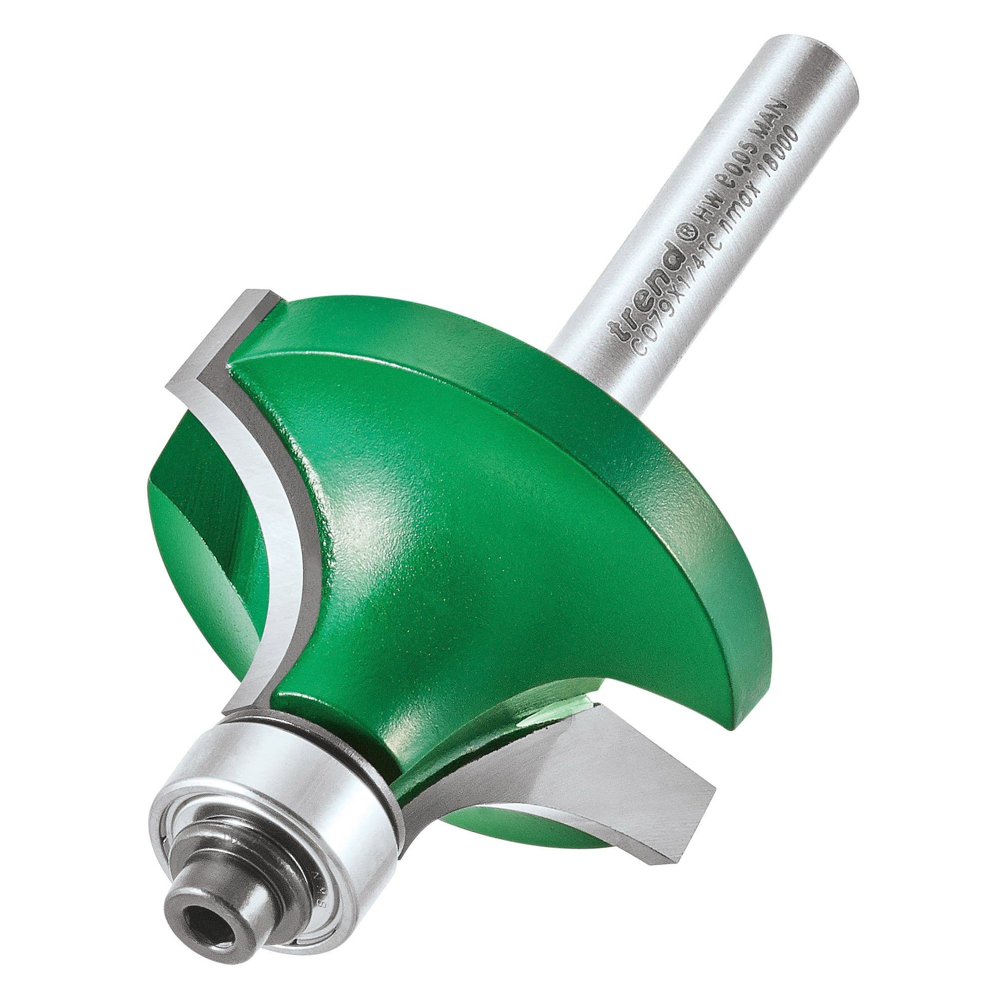 Trend Craftpro Bearing Guided Round Over Router Cutter, 1/4 Inch Shank, 12.7Mm Radius, 19.1Mm Cut Length, Tungsten Carbide Tipped, C079x1/4Tc