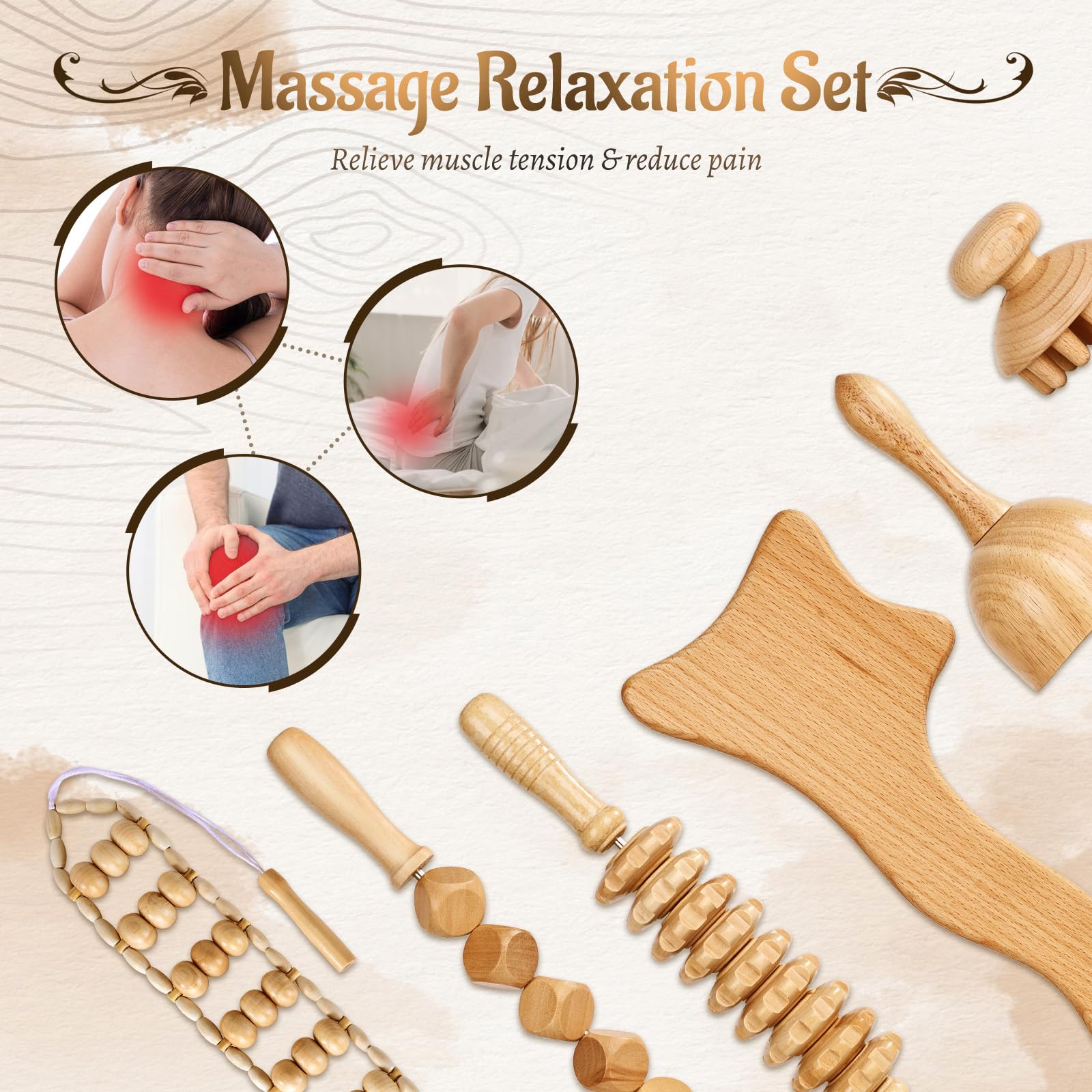 Yofuly 6 pcs Holz-Therapie-Massagegerät, Holz-Massageroller professionelles Maderotherapie Massagegerät Set für Körperformung, Lymphdrainage, Muskelschmerzlinderung, Anti Cellulite