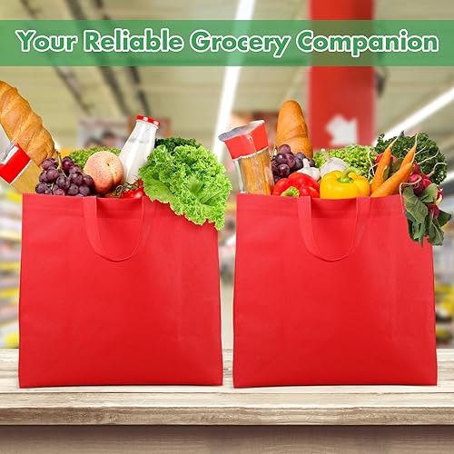 Miniatura 6 de Abbylike 150 bolsas de mano no tejidas grandes reutilizables a granel con asas, bolsas de mano portátiles para compras