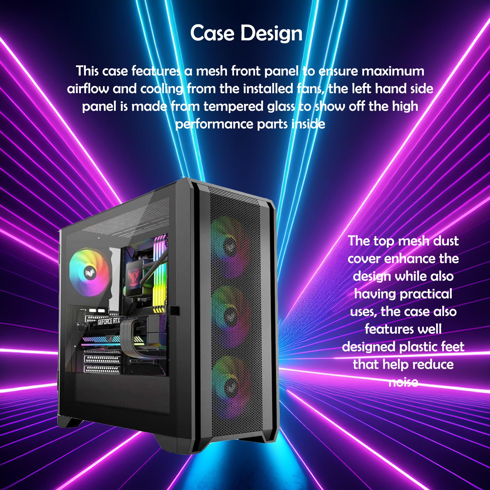 iONZ GE336F V2 XL - Custodia da gioco per PC, vetro temperato, torre centrale, flusso d'aria frontale, EATX | I/O superiore di tipo C include 4 ventole ARGB e PWM - Nero (V2, nuovo, nero)