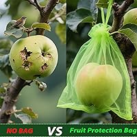 Vista 3 de 100 bolsas reutilizables de protección de frutas de 3 tamaños con cordón, bolsas de red de jardín para mantener la fruta de insectos, pájaros y Verde