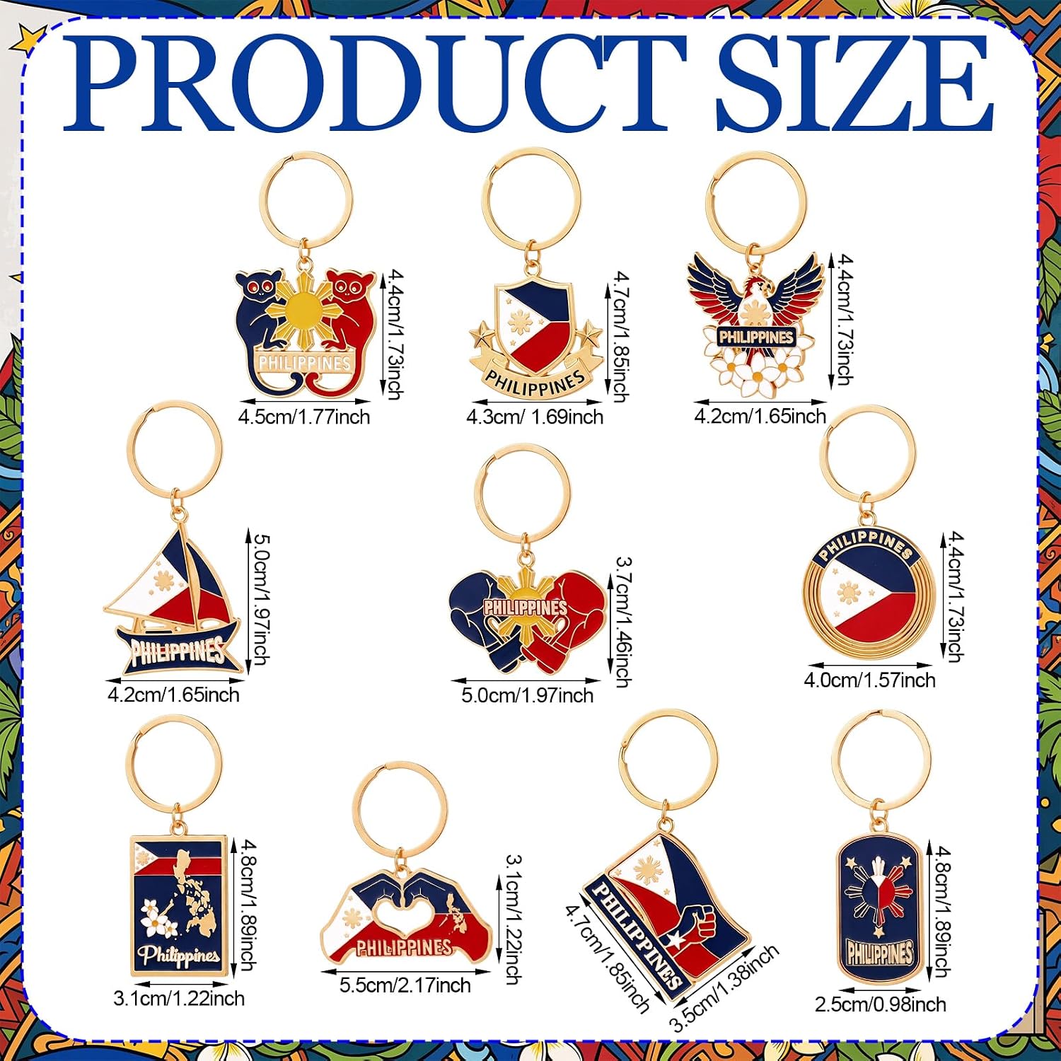 Nosiny 20 Pcs Filipino Flag Keychains, 10 Styles Filipino Flag Key Ring