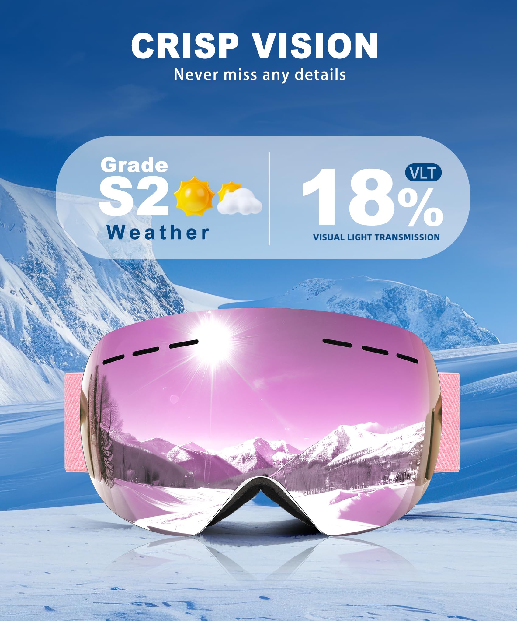 Confezione da 2 occhiali da sci per uomo e donna, occhiali da neve antinebbia, occhiali da snowboard con protezione UV al 100%