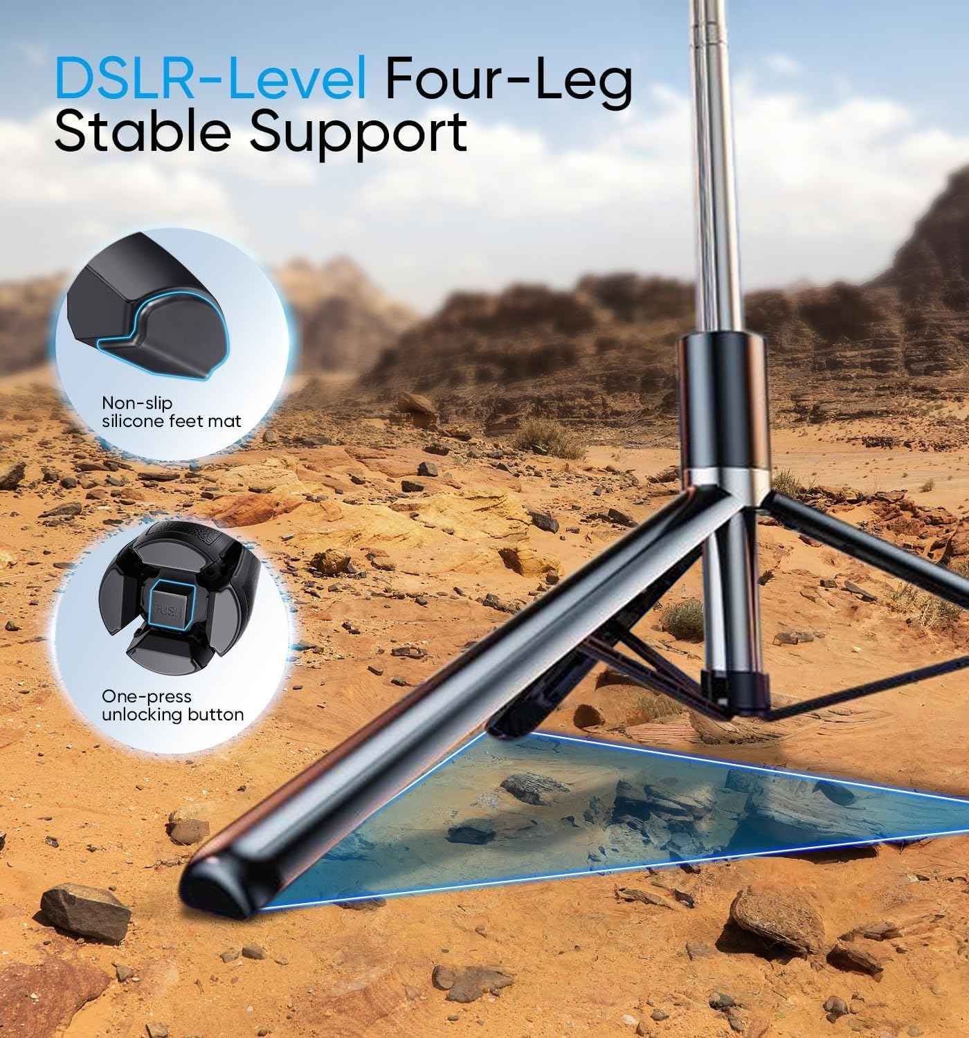 JE 71" Selfie Stick Tripod, Extendable Selfie Stick With Remote - View #12