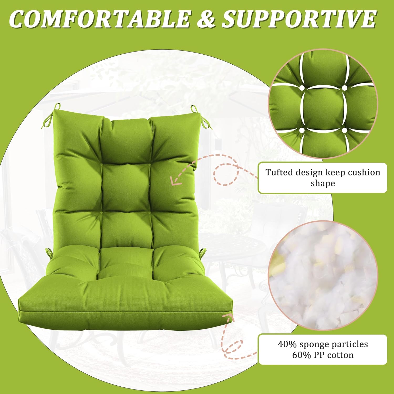 Patio Seat&Back Chair Cushions for Outdoor Furniture，Comfortable Cushions for Rocking/Dining/Lawn Chair-Set of 2