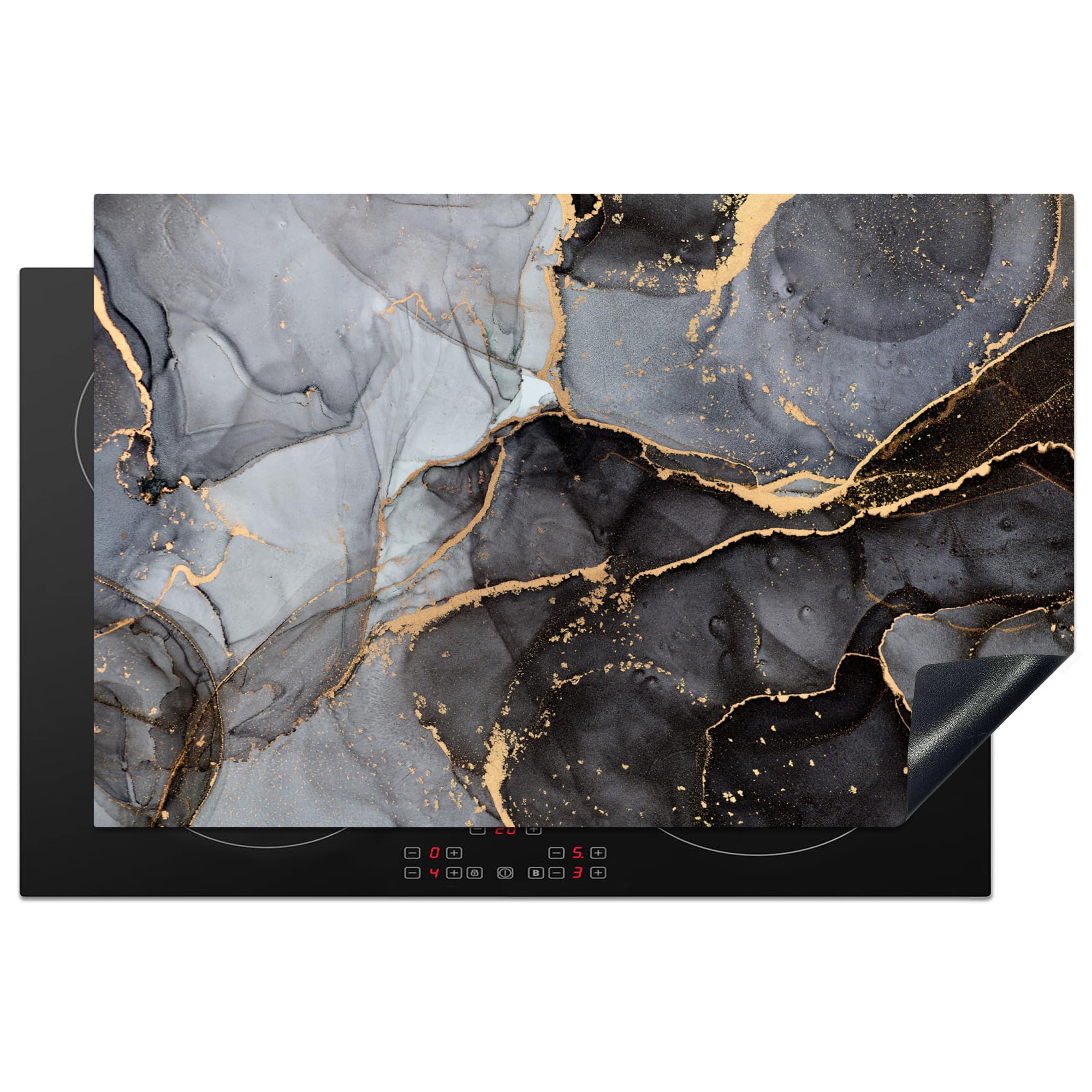KitchenYeah© Induction Hob Cover Protector Mat 20.5"x31.9" / 81x52 cm Kitchen Universal Ceramic Covers for Electric Cookers Vinyl Marble - Abstract - Gold - Grey