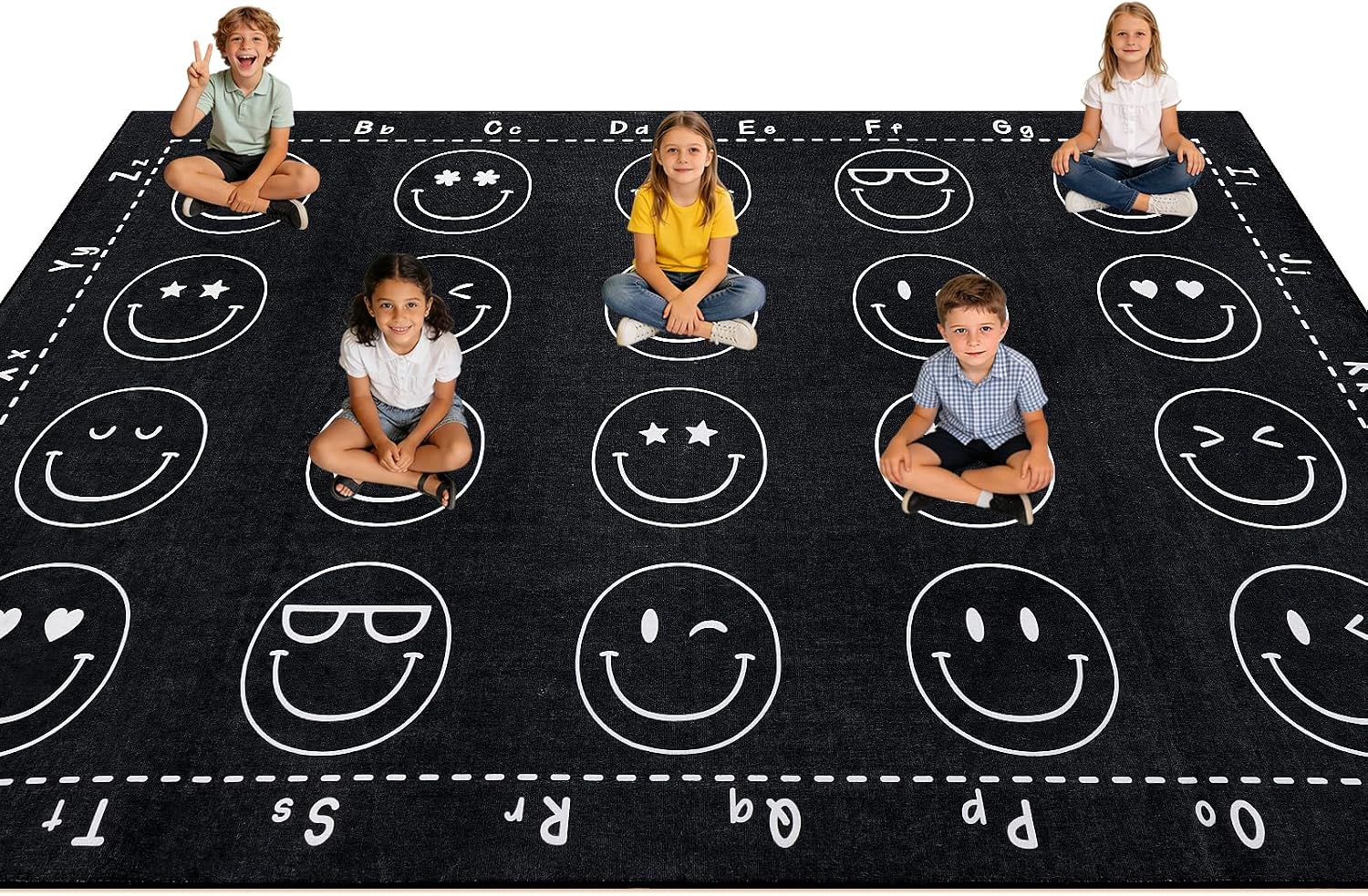 6'x 9' Classroom Rug Elementary,Black Classroom Carpet with 20 Seats