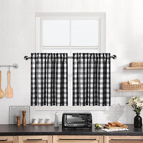 Buffalo Plaid Gingham Half Window Cafe Tier Curtains, Farmhouse Check