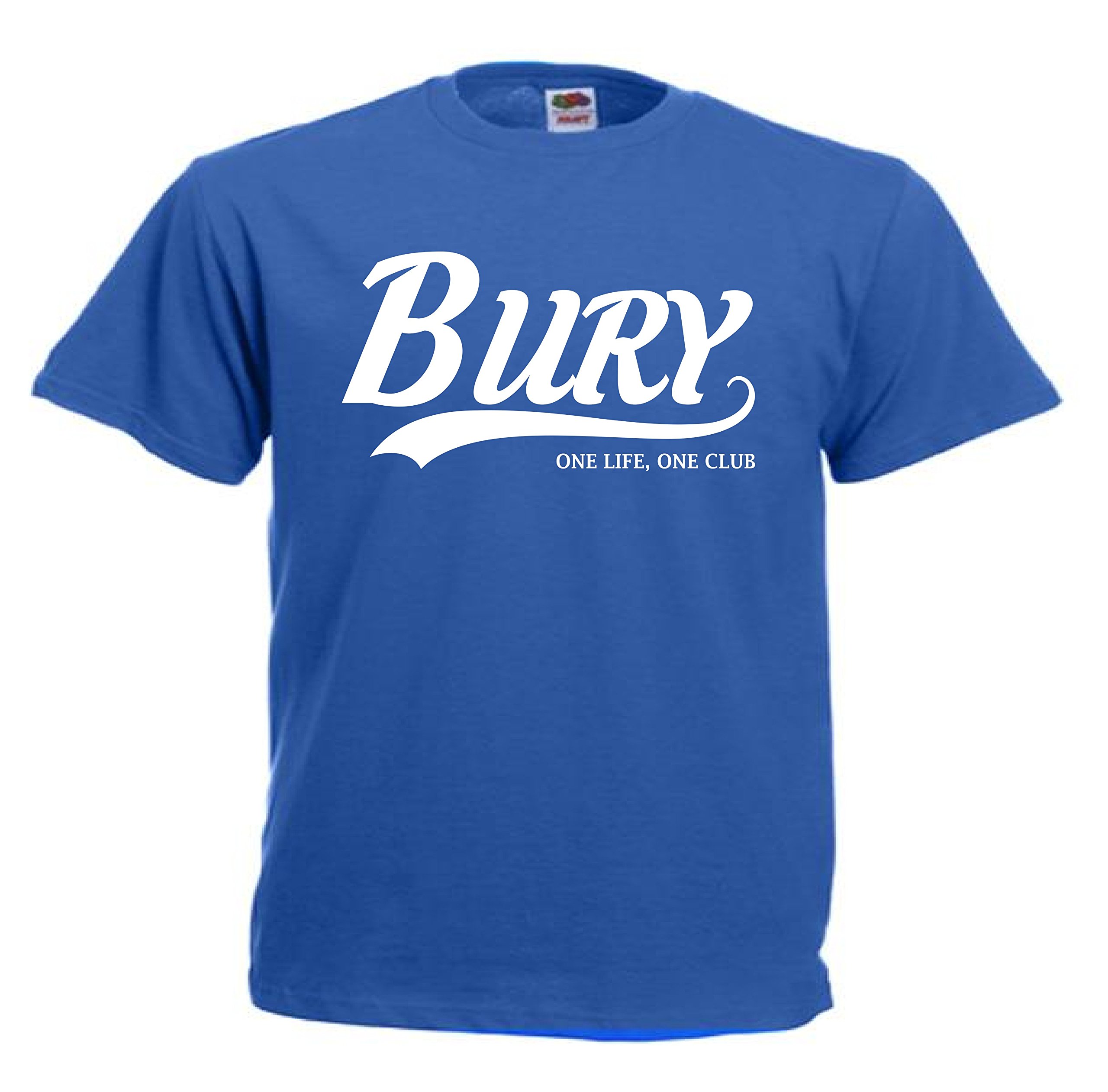 All About The Print BURY Football Gift - one Life one Club Idea T-Shirt FC Present top F56 (Adult Small, Blue)
