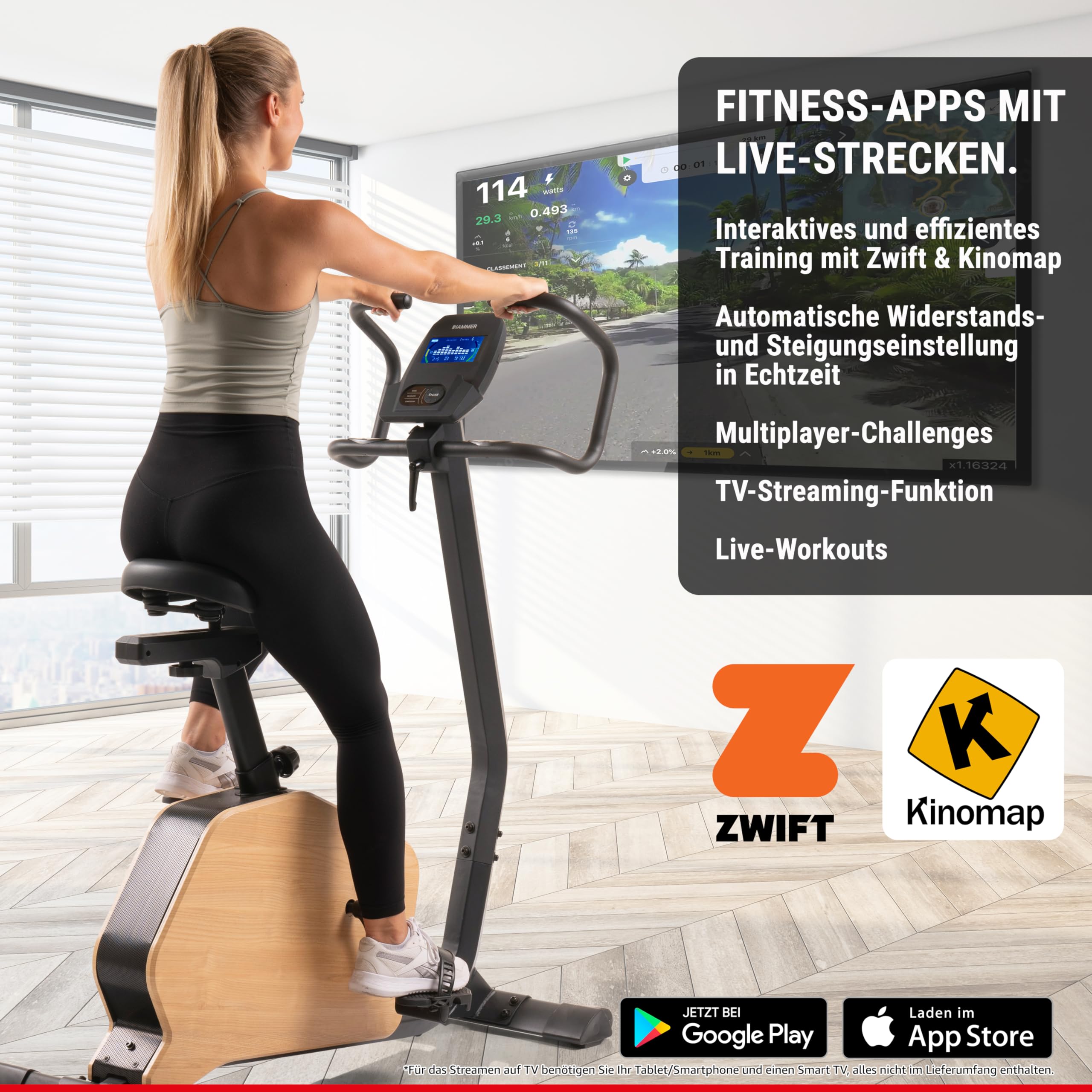 HAMMER Ergometer CardioPace 5.0 NorsK, 24 Programme, Bluetooth, 8 kg Schwungmasse, Kinomap & Zwift