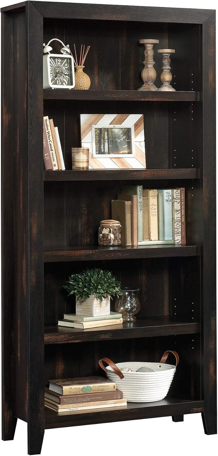 Sauder Dakota Pass 5-Shelf Bookcase, Char Pine finish