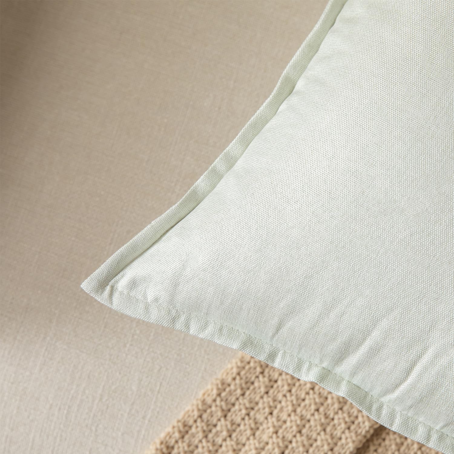 YAERTUN Pack of 2 Decorative Linen Soild Cushion Covers Farmhouse Neutral Throw Pillow Cases for Chair Couch Sofa Bedroom Living Room Home Decor 24 x 24 Inch 60x60 cm Cream White - Image 2