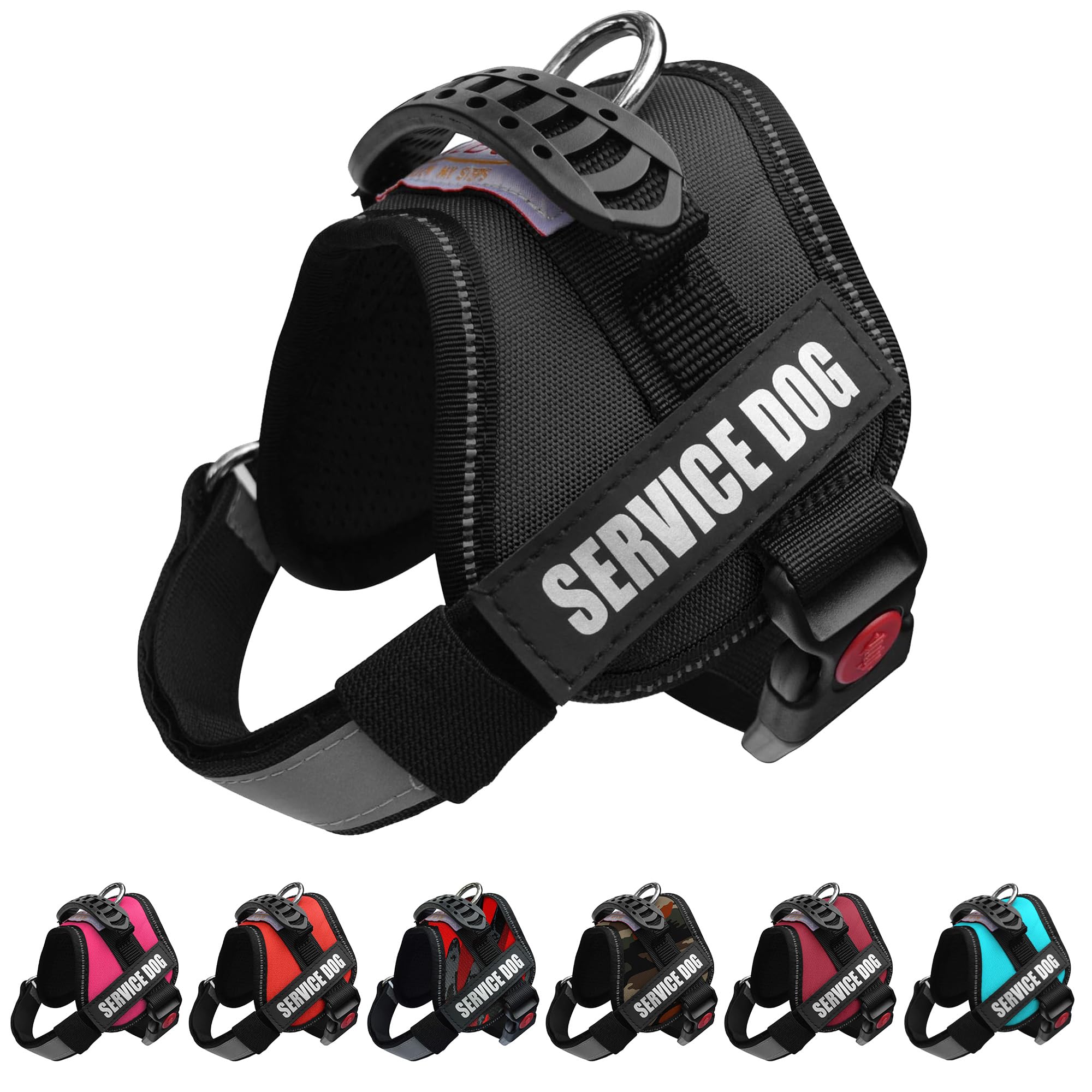 ALBCORP Service Dog Vest Harness – Reflective, No-Pull Harness with Handle & Comfy Mesh Padding – Sizes XXS-XL for Puppies, Small & Large Dogs – 2 Removable Service Patches Included (XXS, Black)