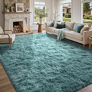 5x7 Rug for Living Room Teal Shag Area Rugs, Modern Plush Non-Slip Soft ...