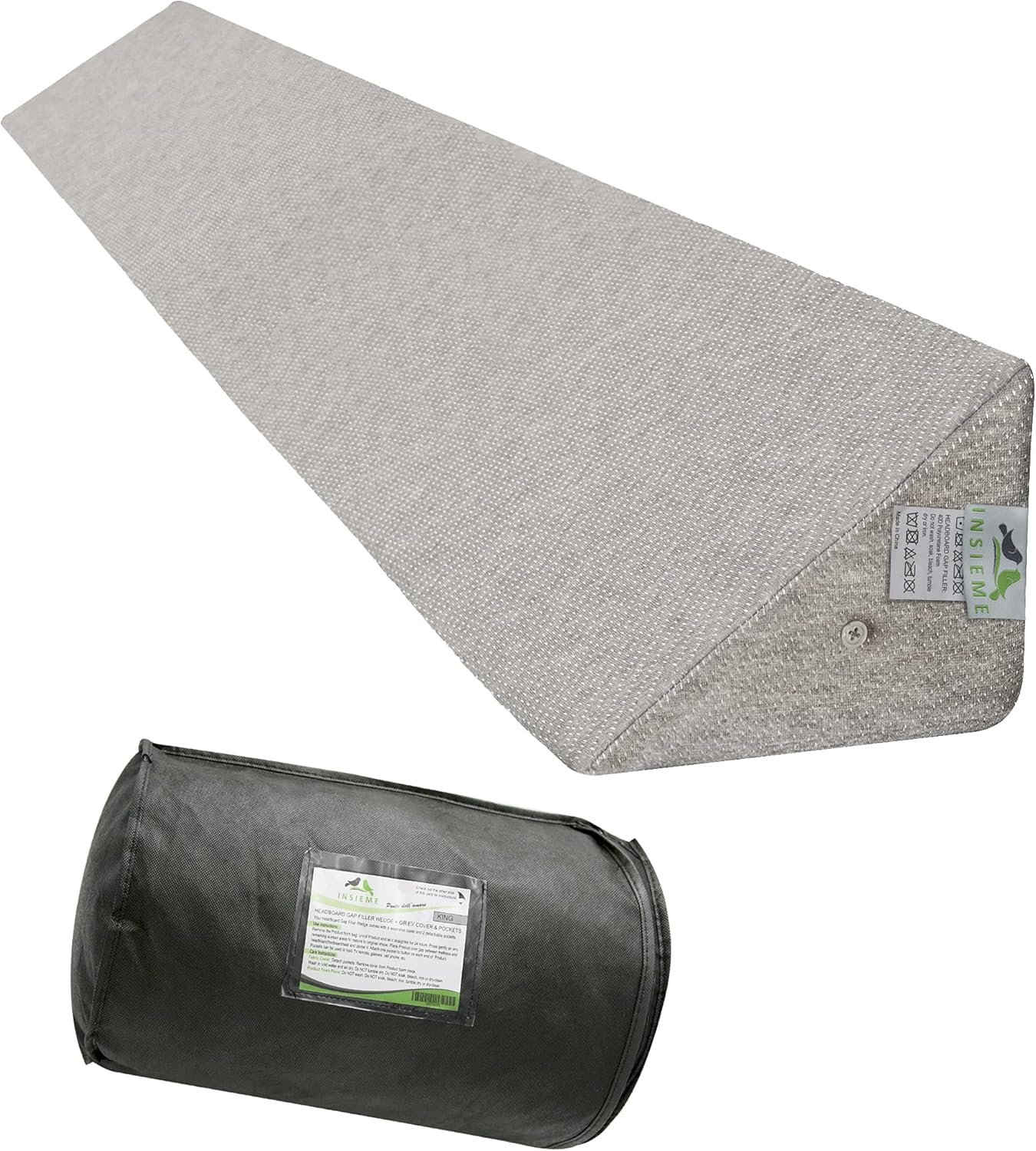 Insieme Queen Size Headboard Wedge Pillow (Gray) | Multi-Use Foam Bed Gap Filler for Covering Gaps Between Bed and Headboard or Wall (60x8x6x10 inch)