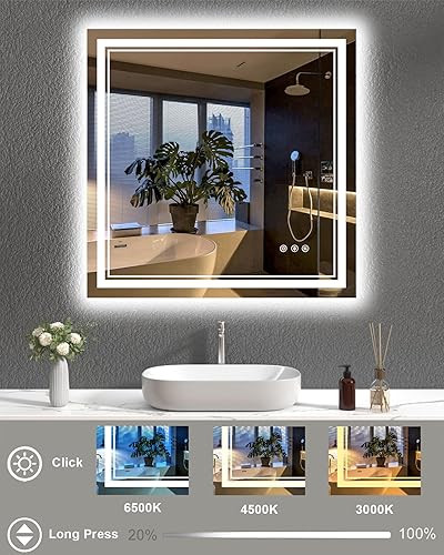 Miniatura 3 de Espejo de baño LED de 36 x 36 pulgadas con luces, espejo cuadrado iluminado para baño montado en la pared con amplia iluminación de 1 retroiluminado