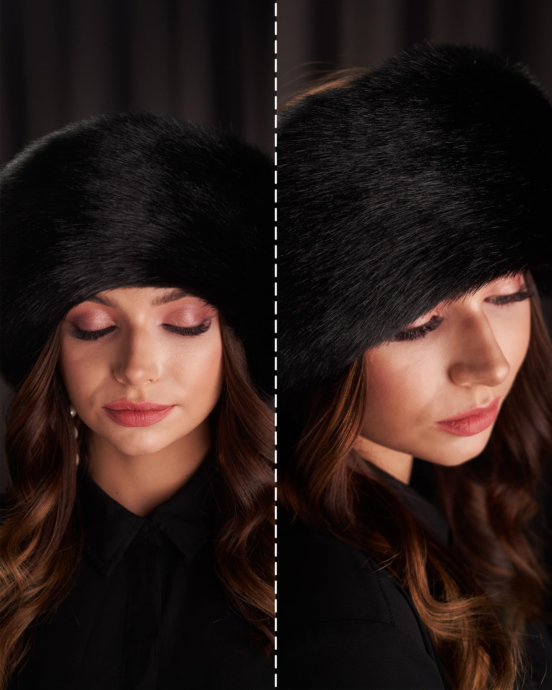 Futrzane Siberian Bandeau - Bandeau de Tete Fourrure Femme - Cache Oreille Hiver - Taille L (Noir Siberian)