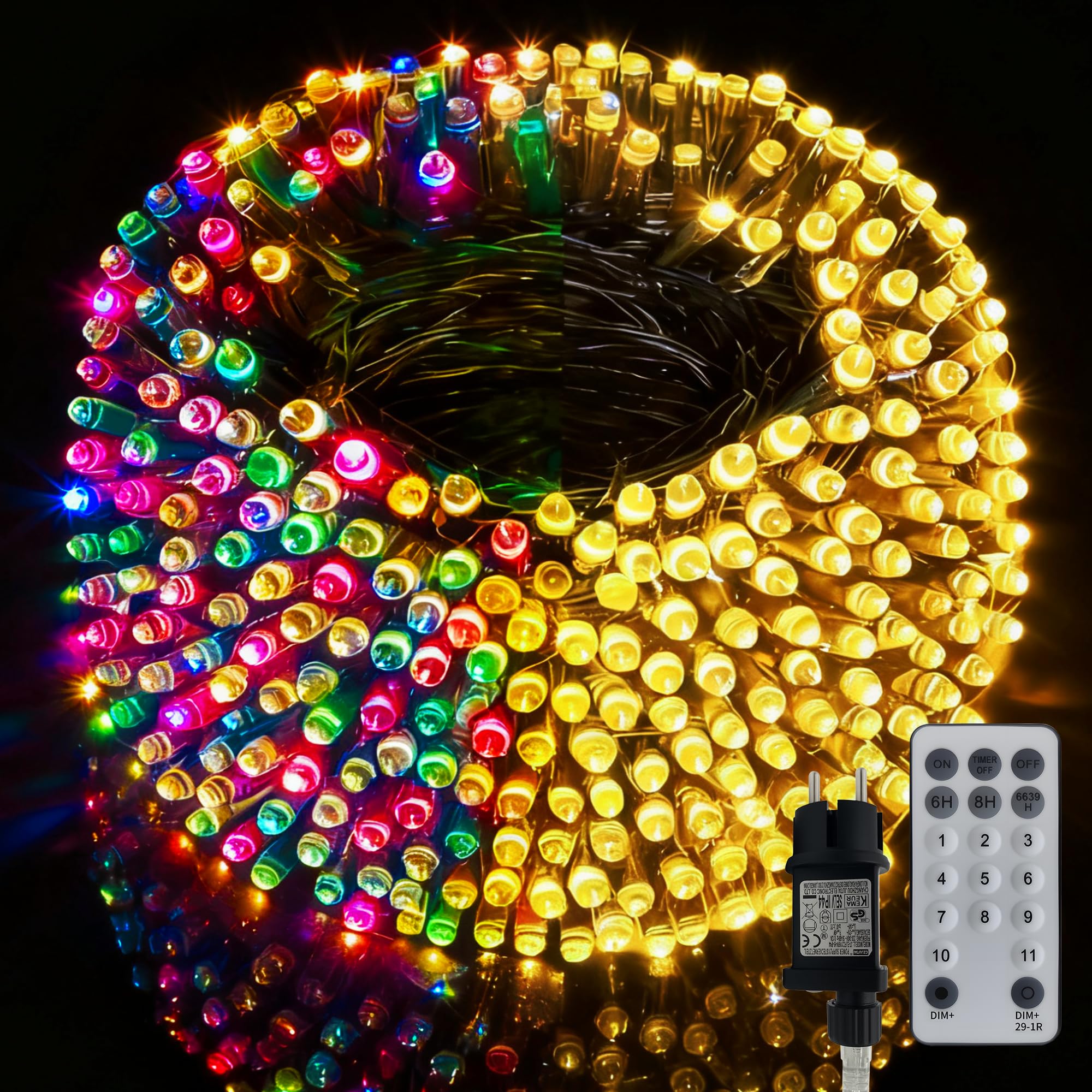 200LED 22M Lichterkette Außen, Warmweiß&Bunt Weihnachtsbaum Lichterkette Strom mit Fernbedienung, 11 Modi, Timer, Wasserdicht, Dimmbar Farbwechsel, Verbindbare Lichterketten für Weihnachtsdekorationen