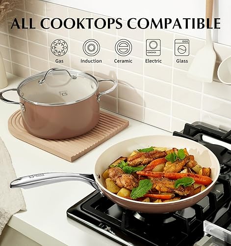 Miniatura 3 de KOCH SYSTEME CS Sartén antiadherente de 10 pulgadas con tapa, sartenes antiadherentes de cerámica, sartenes no tóxicas para cocinar, sartén