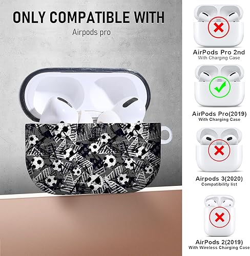 Miniatura 7 de Funda para Airpods Pro, lindo diseño de fútbol de TPU suave fundas para Airpods Pro 1 generación, a prueba de golpes para Airpods Pro 2019, funda