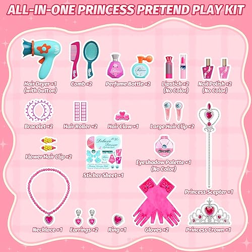 Miniatura 6 de VViN Juego de tocador para niñas con luz y música, mesa de tocador de princesa con taburete, tocador de maquillaje con corona, cetro, guantes y