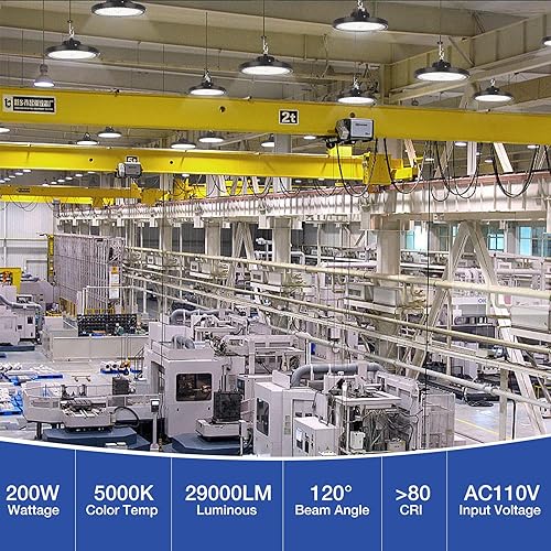 Miniatura 3 de Paquete de 4 luces UFO High Bay de 200 W, 5000 K, 29,000 lm IP66 para tienda, enchufe, garaje, interior, exterior