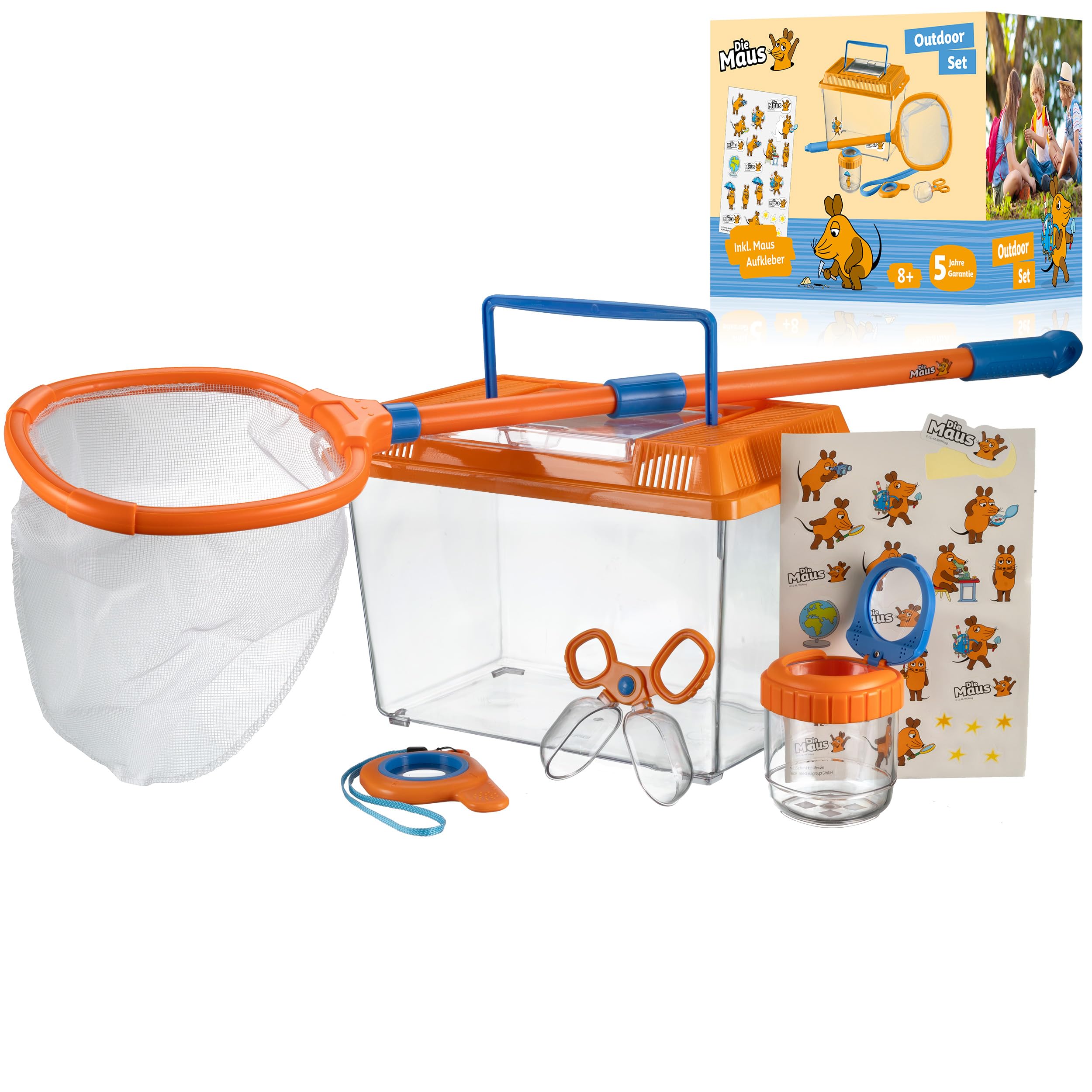 DieMaus Set esploratore bambini terrario retino lente barattolo lente attrezzo raccolta adesivi natura da 8 anni