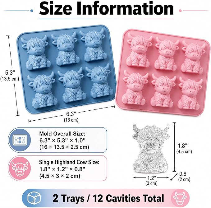 Molde de silicona de vaca Highland para cubitos de hielo, 2 pzas miniatura 2
