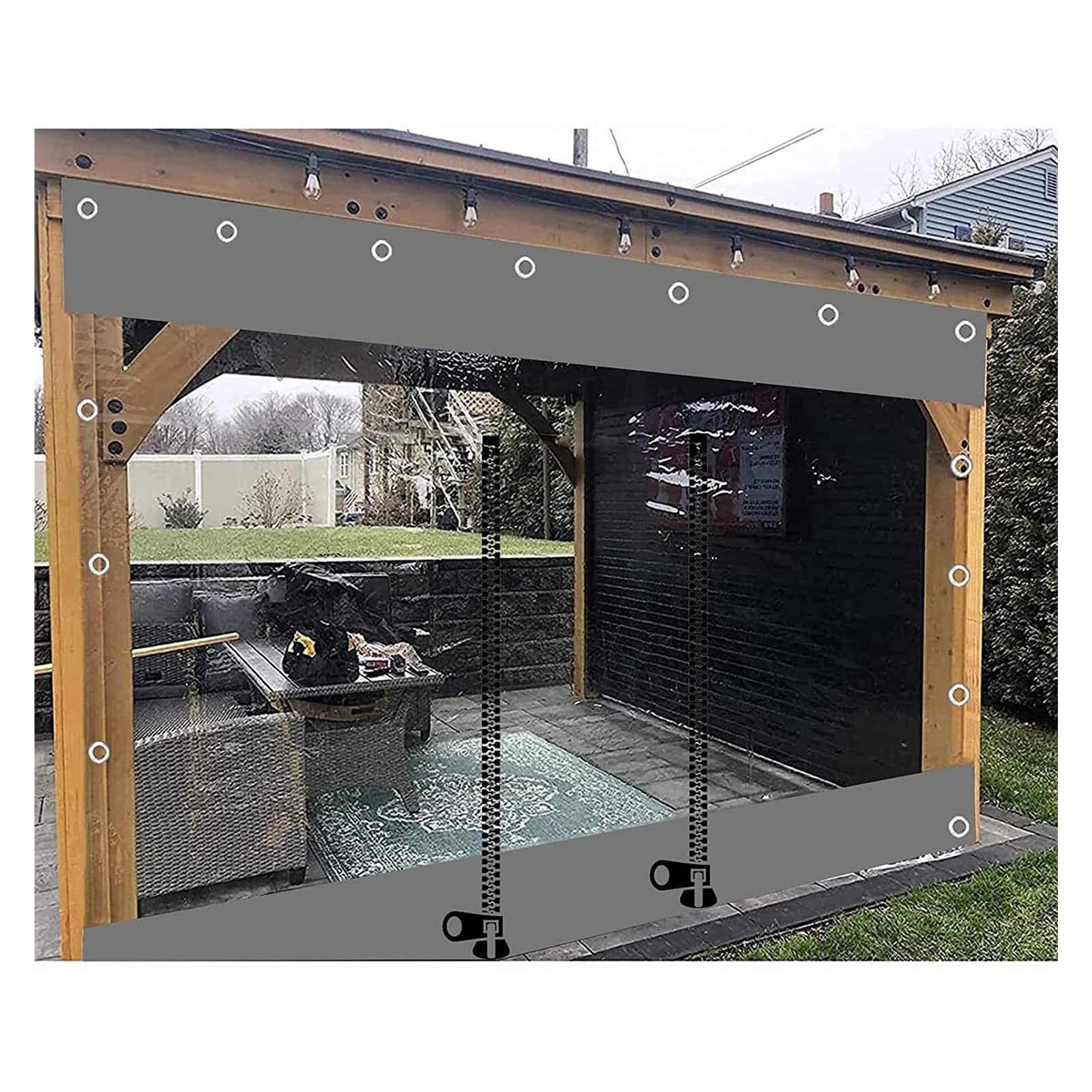 Panneaux Latéraux de Bâche Transparente pour Gazebo, Avec Fermeture À Glissière, Rideaux de Bâche Claire en PVC Vinyle Imperméable Extérieur, Bâche Étanche Pergola, Avec Œillets ( Couleur : LxH , Tail