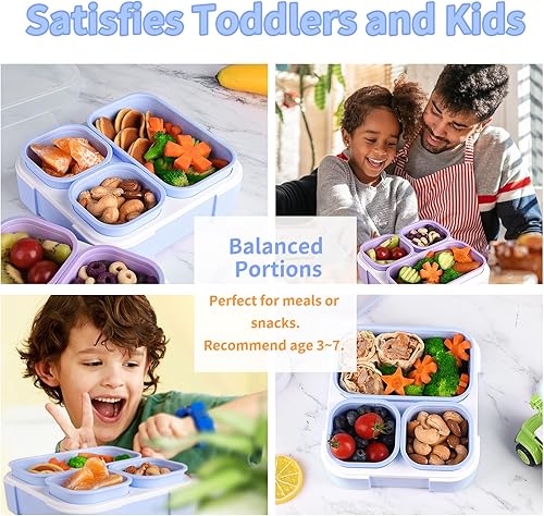 Miniatura 6 de Genteen Lonchera Bento para niños, lonchera para niños con 3 compartimentos extraíbles, lonchera para bebé para guardería, escuela, recipiente a