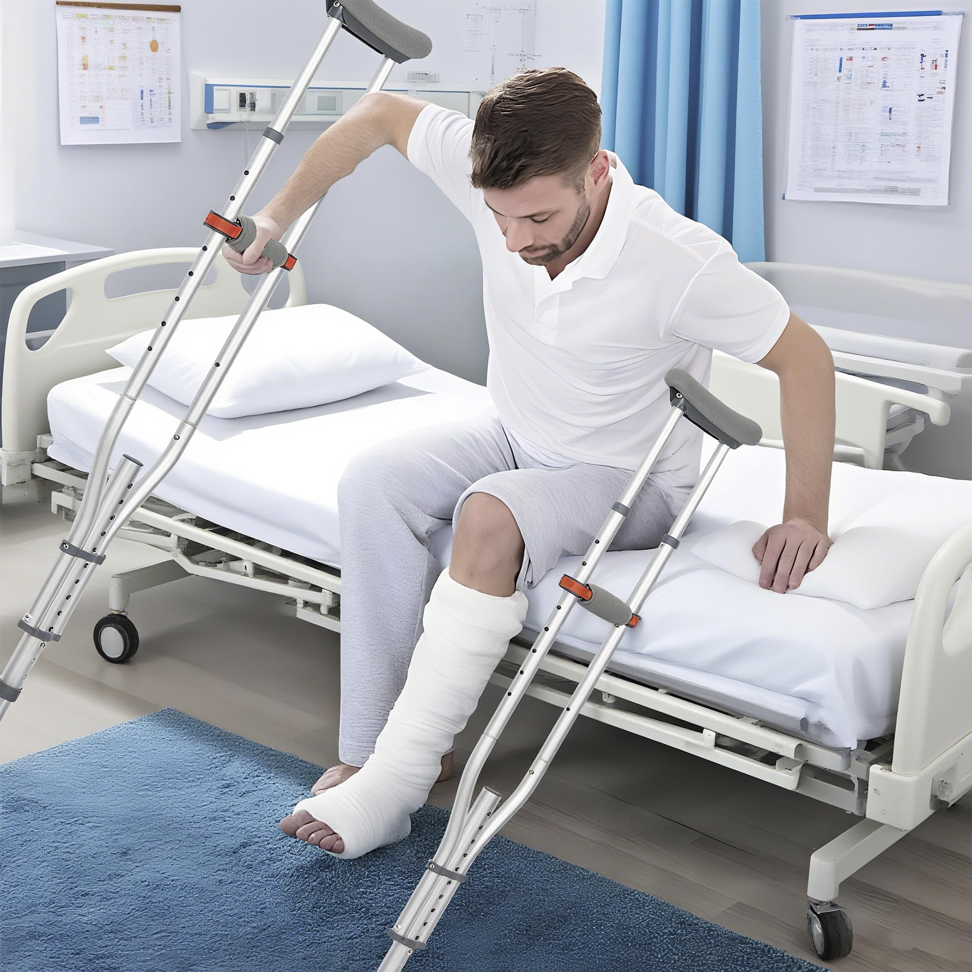 OUUTMEE Béquilles sous Aisselle Pliables en Aluminium, Paire, Jusqu'à 150KG | Réglable en Hauteur: 98~158CM, Appui Axillaire Léger, Pour Marche, Blessures et Rééducation