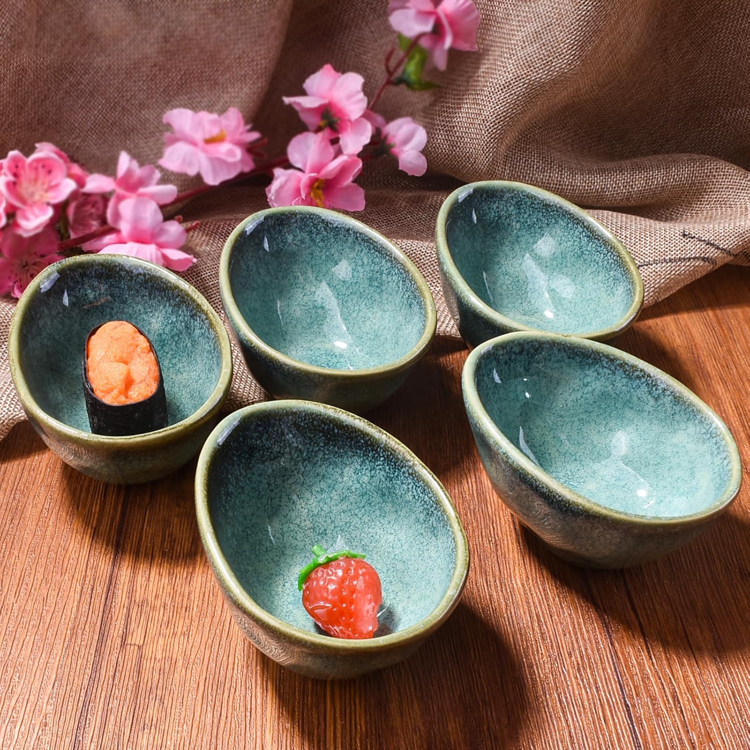 Ceramic Dipping Bowl Set of 5, 4.02‘’ Irregular Oval Samll Sauce Dishes