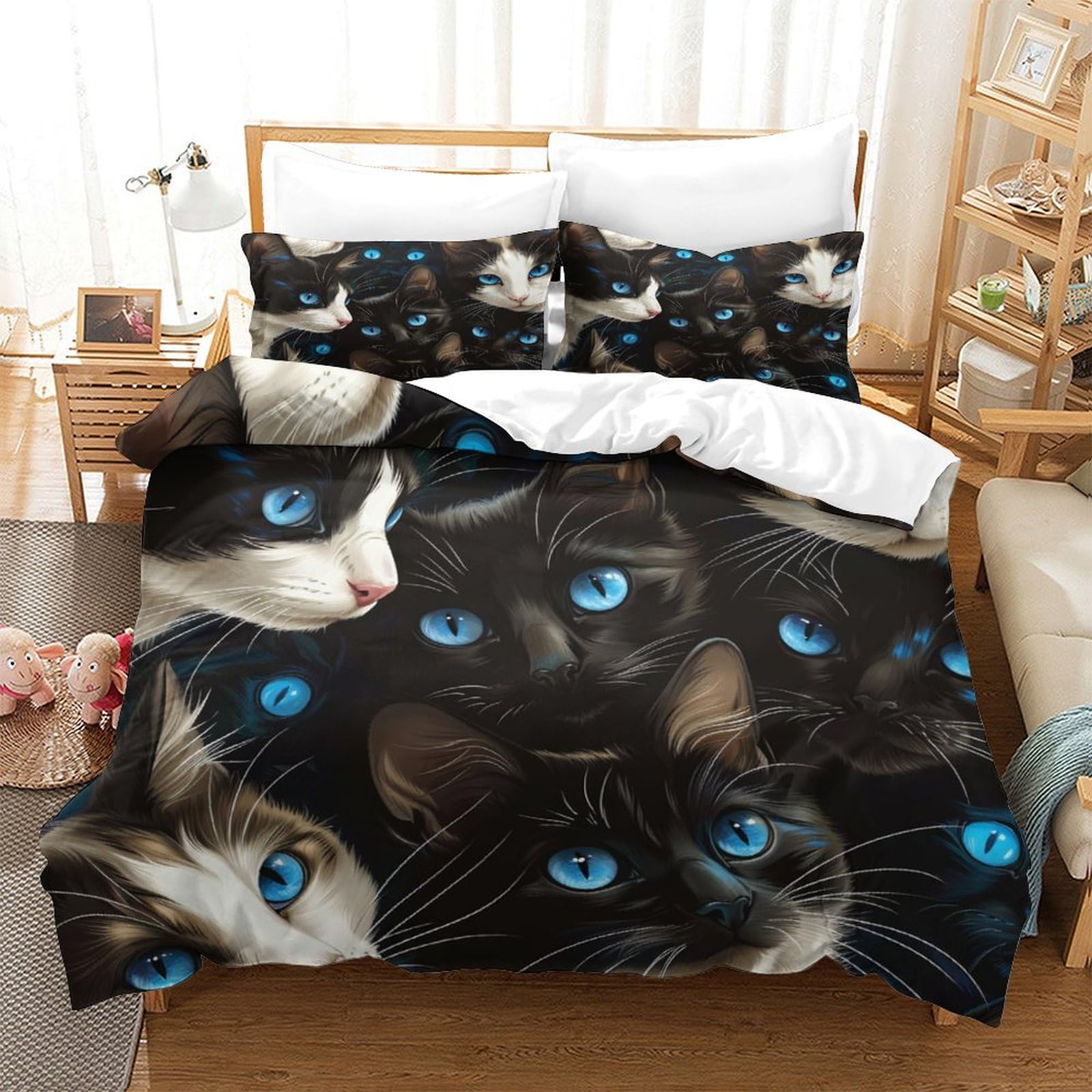 Parure de lit chat 3D facile d'entretien, housse de couette grand lit 260 x 220 cm