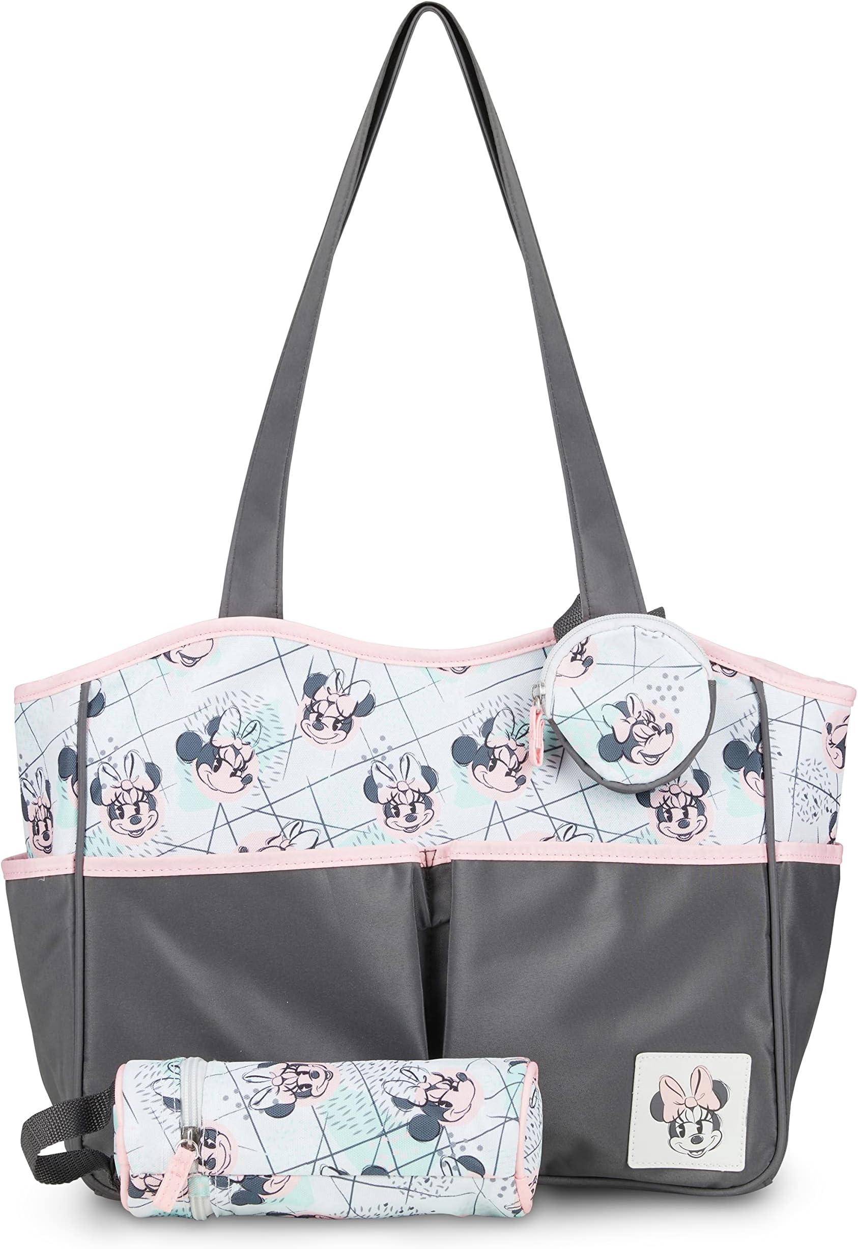 Disney Cudlie Diaper Tote Bag for Moms | Large Spacious Travel Diaper Tote for Baby Boy and Girl | 17-Inches Wide Multi-Functional Baby Bag with Cute Patterns