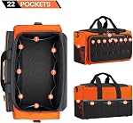 Tool Bag with 14 Pockets, 49 x 30 x 27cm, Heavy Duty 600D Fabric, Black and Orange