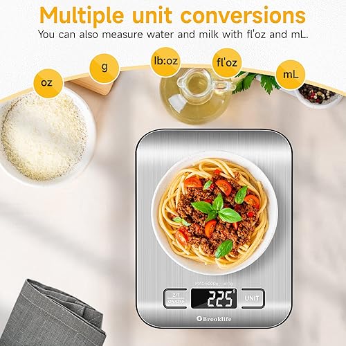 Miniatura 2 de Báscula digital de cocina, báscula de alimentos, gramos digitales y onzas para hornear y cocinar, pequeña, acero inoxidable 304, baterías incluidas,