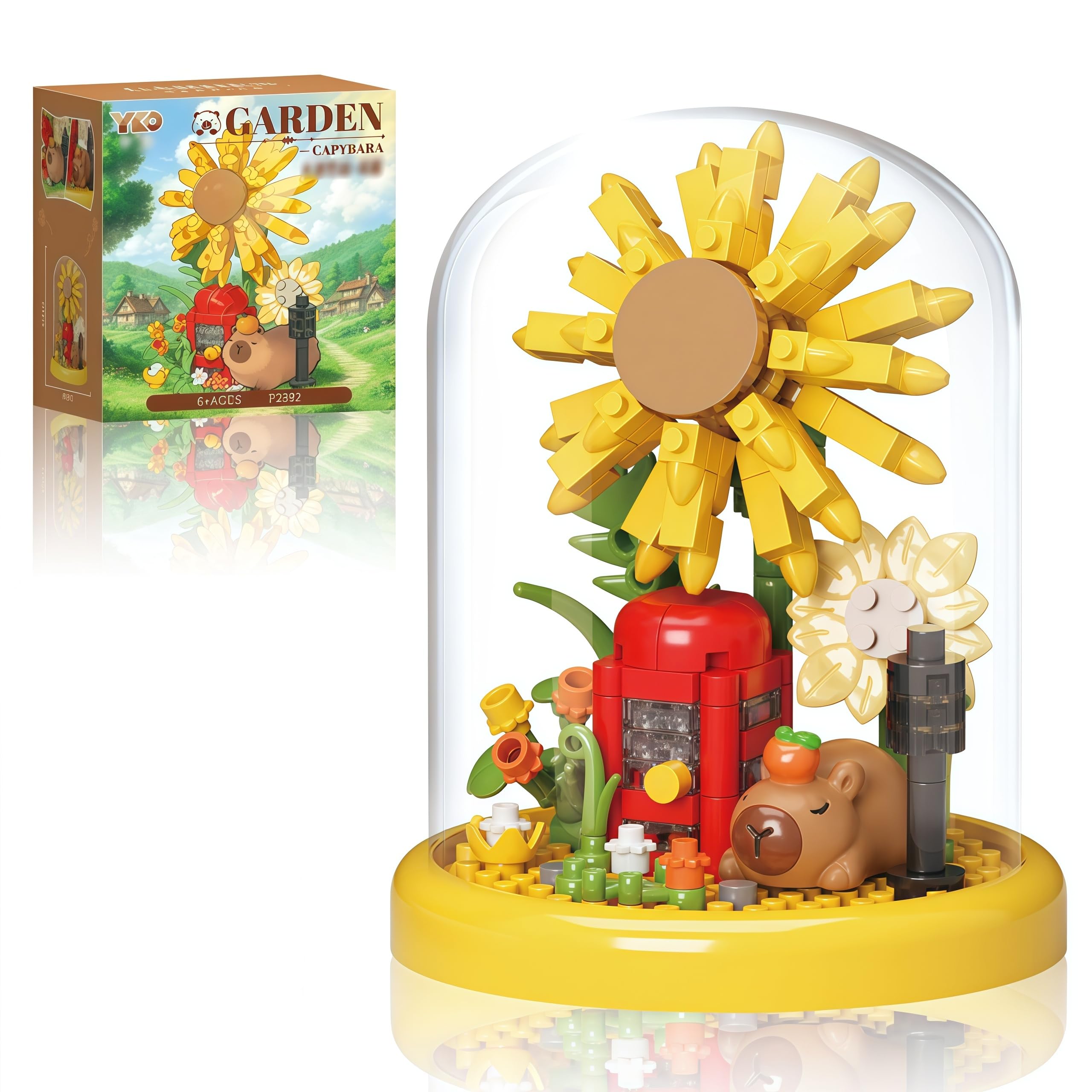 Capybara & Flower Building Blocks Set，Mini Capybara Building, Micro Blocks for Home Display Sunflower (Sunflower)