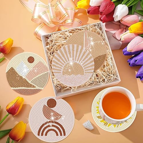 Miniatura 6 de DOTSOPS Juego de 6 piezas de arte de diamantes para adultos, posavasos de arte de diamantes con soporte para adultos principiantes, manualidades