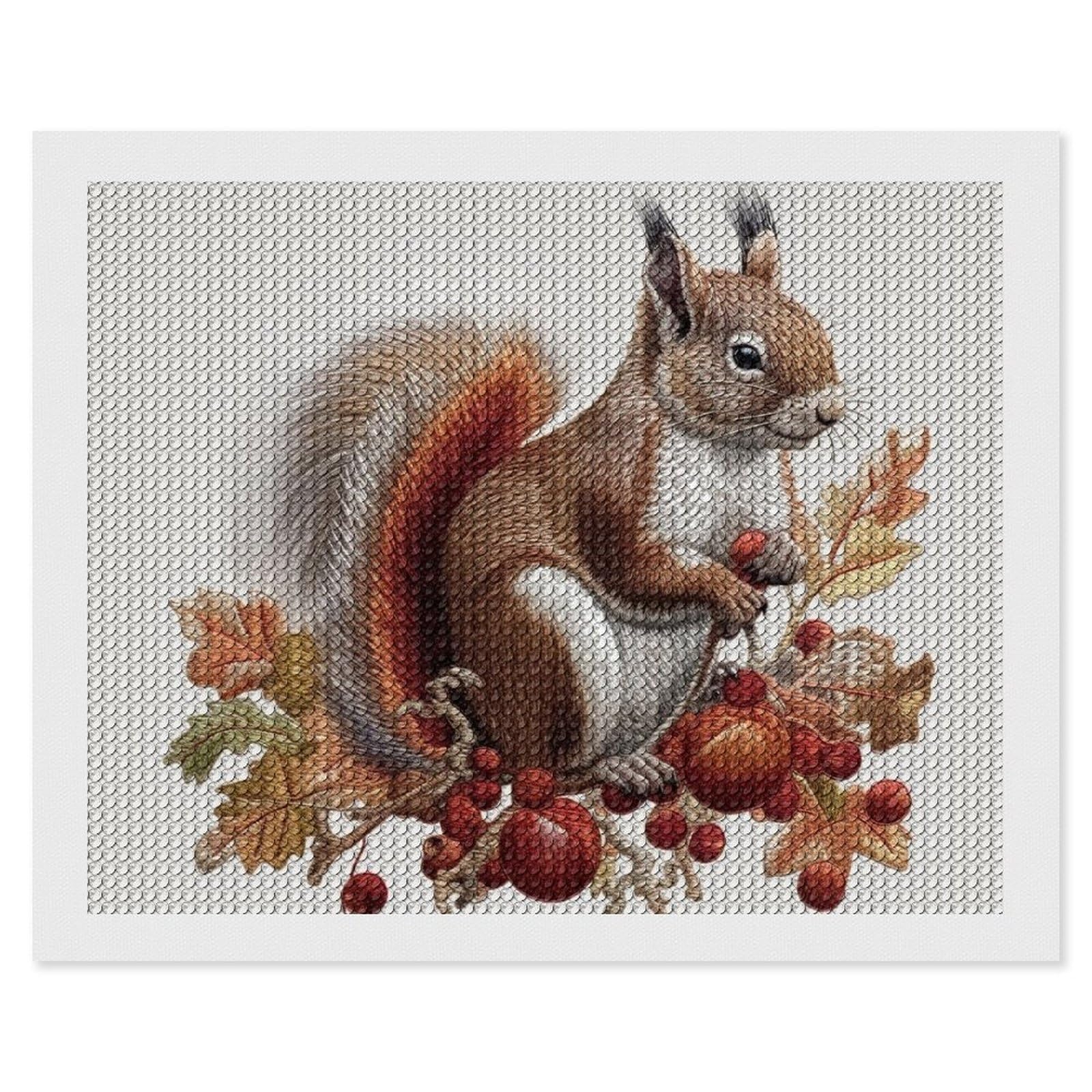 Leaves and Squirrel Diamond Art Kits for Adults, DIY 5D Diamonds Painting Kits for Beginner, Round Full Drill Diamond Dots Painting, 16"x20" Diamonds Pictures Gem Art and Crafts Wall Decor