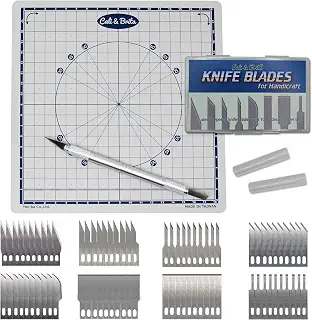 Cali&Brita 【替刃8種】Knife Blades ホビー用 モデラーズナイフ デザインナイフ クラフトナイフ アートナイフ カッター プラモデル ガンプラ (替刃8種×10枚+グリップ+回転マット)