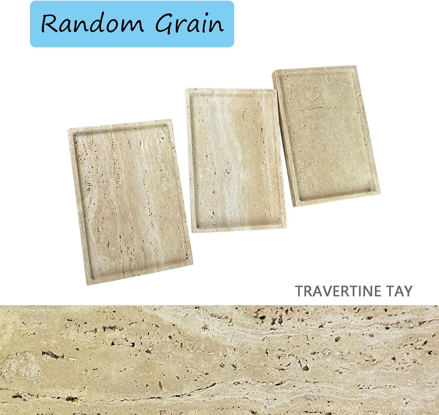 Real Natural Travertine Tray Genuine Marble Stone Tray for Coffee Table/Bathroom/Vanity (Beige Travertine, 12" x 8")