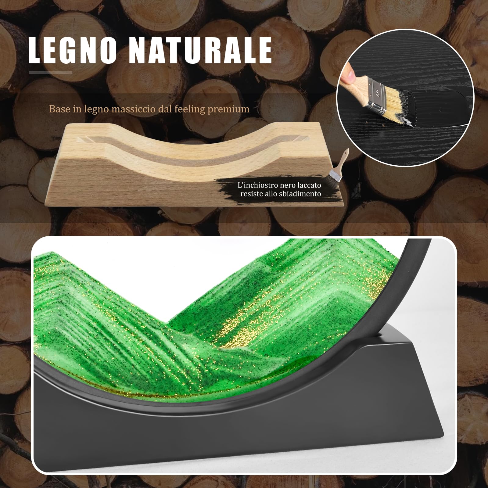 Wai Danie Pittura di Sabbia Che Scorre Quadro Sabbia Movimento sabbia dinamica 3d Hourglass Deep sea Sandscape Display Decorazioni per la Casa e l'ufficio Giocattoli da Scrivania per Adulti (verde 12”