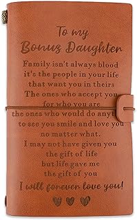 Bonus Daughter Leather Journal, Gifts for Christmas Birthday Wedding, Bonus Daughter gift from Bonus Mom Stepdad, Stepdaughter Graduation Travel, Writing Notebook, Bonus Daughter Gifts Ideas