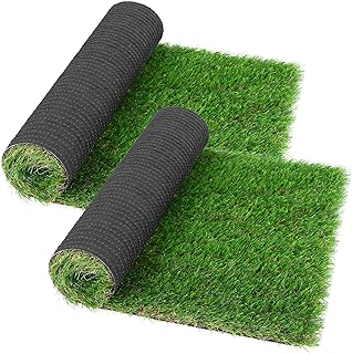 GLOBREEN 2 Pack Green Artificial Grass Door Mat, Thick Outdoor Fake Turf Grass Pads for Dogs Pott...