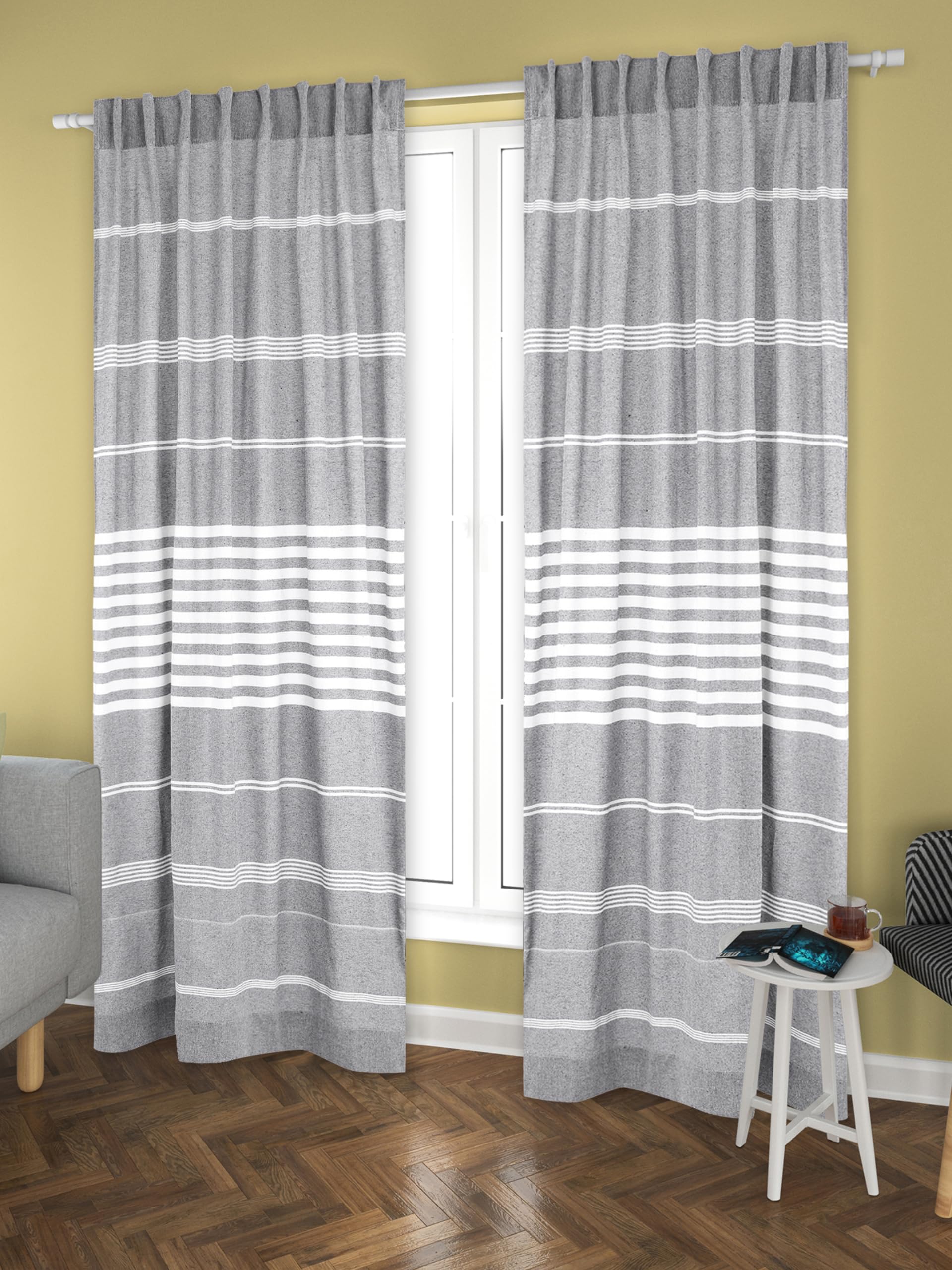 Värde Handloom Cotton Curtains Long Set of 2 | Curtains for Living Room | Curtains for Bedroom | Door Window Curtain | Room Darkening Curtains (7 feet, Nautical Striped Green) (B0D1KR8XL1) Amazon Price History, Amazon Price Tracker