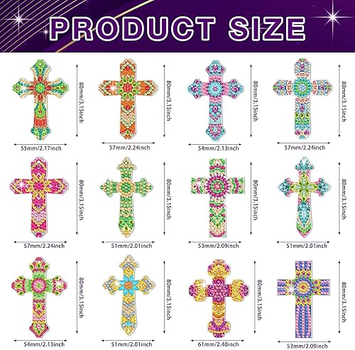 Miniatura 4 de Glenmal 12 llaveros de pintura de diamante de Pascua, kits de llaveros de arte de diamantes de cruz para adultos, cruces religiosas, adornos 5D,