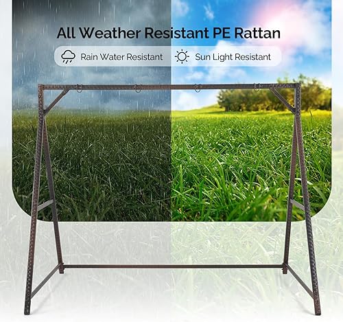 Miniatura 4 de VINGLI Soporte de columpio de ratán de 7 pies, marco de columpio para patio, 1200 libras, para exteriores, patio, jardín, color marrón